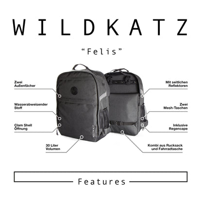 Wildkatz Felis - Fahrradtasche und Rucksack 30 Liter - Wildkatz